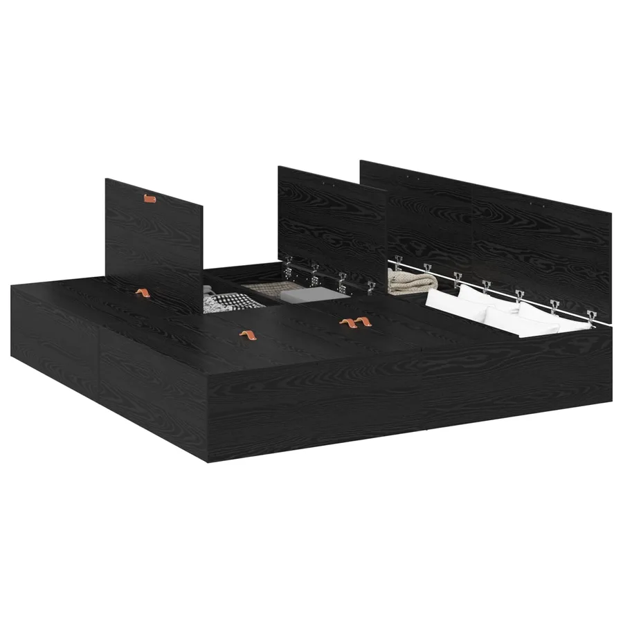 Cadre de lit avec rangement Chêne noir 200 x 200 cm - 2