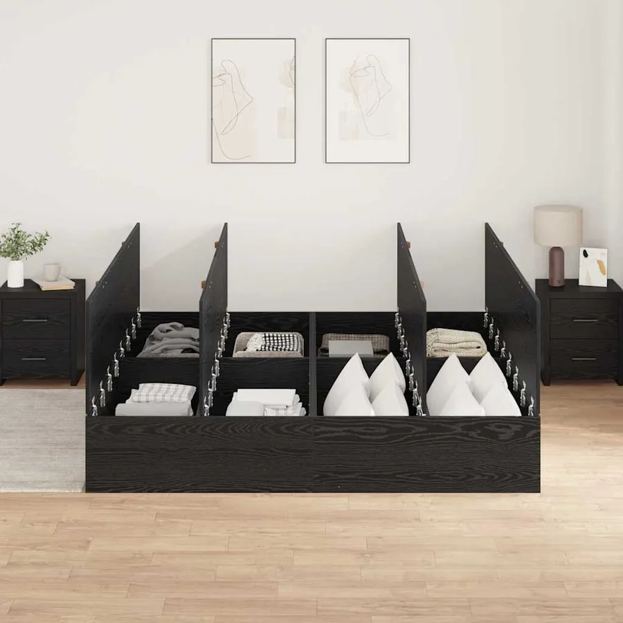 Cadre de lit avec rangement Chêne noir 200 x 200 cm - 3