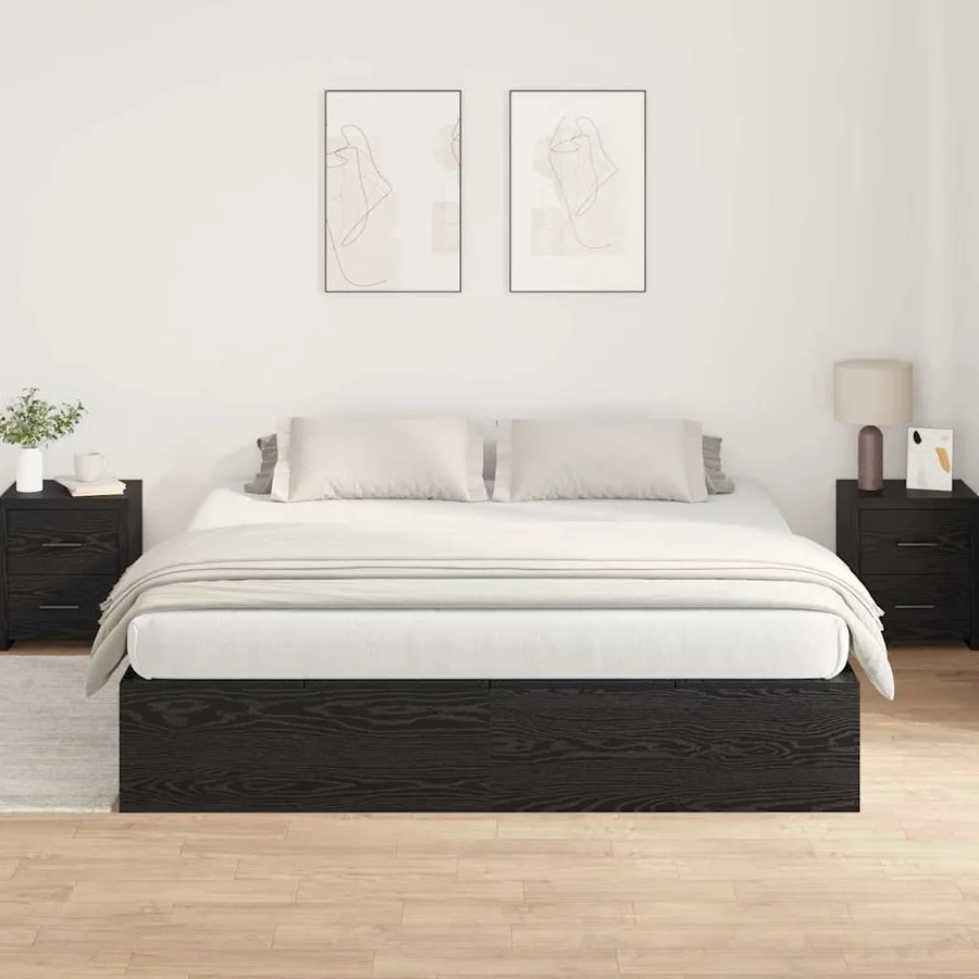 Cadre de lit avec rangement Chêne noir 200 x 200 cm - 4