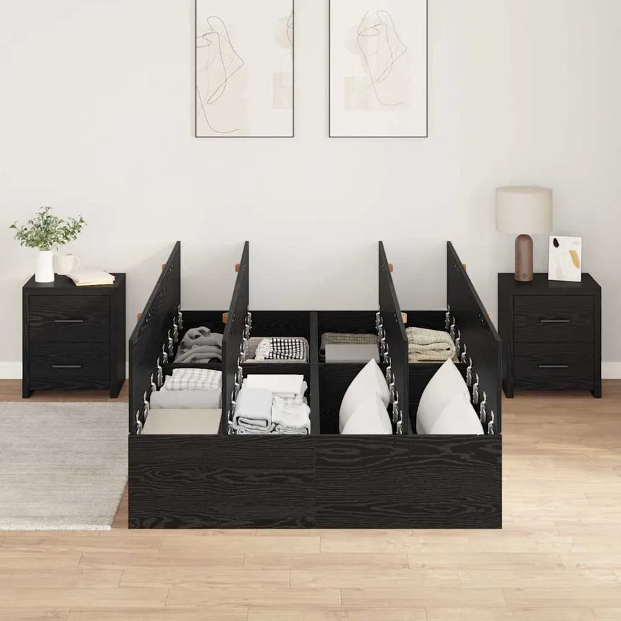 Cadre de lit avec rangement Chêne noir 120 x 200 cm - 3