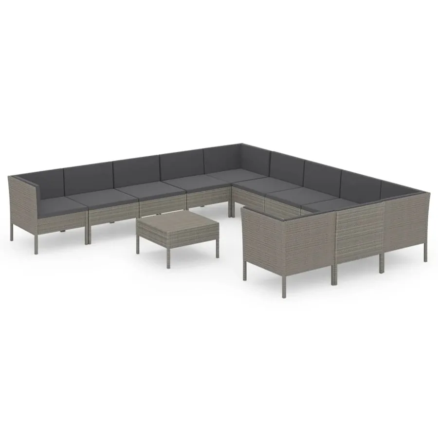 Salon de jardin 12 pcs avec coussins Résine tressée Gris - 2