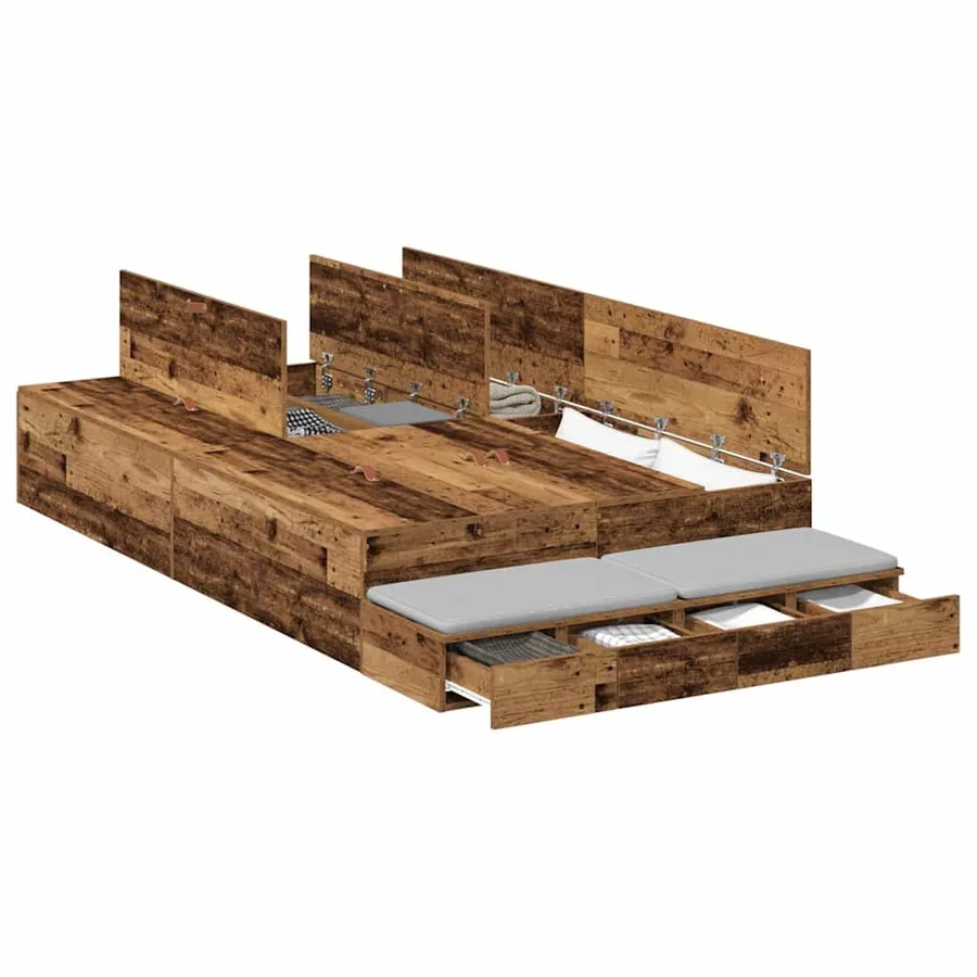 Cadre de lit avec rangement avec tiroir Bois Ancien 120 cm - 3