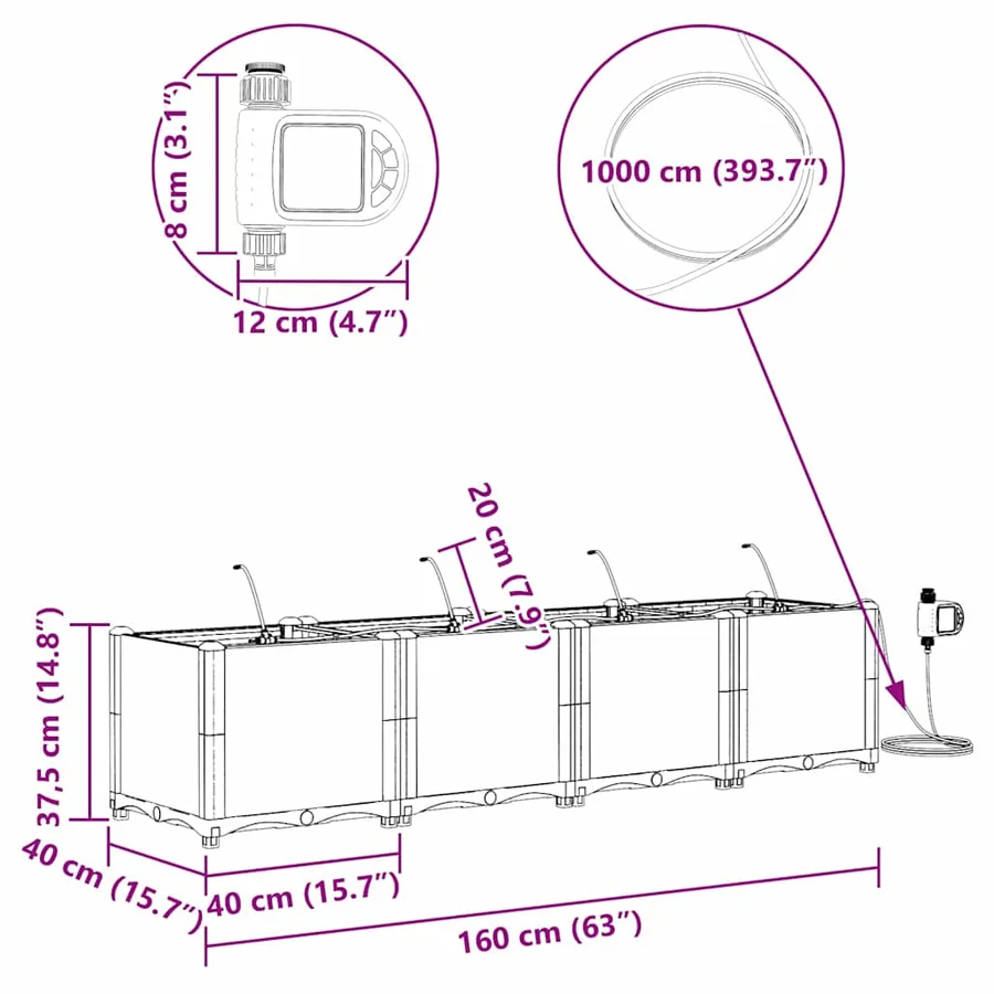 Cache-pot de jardin 4 pc Blanc 160 x 40 x 37,5 cm PP - 8