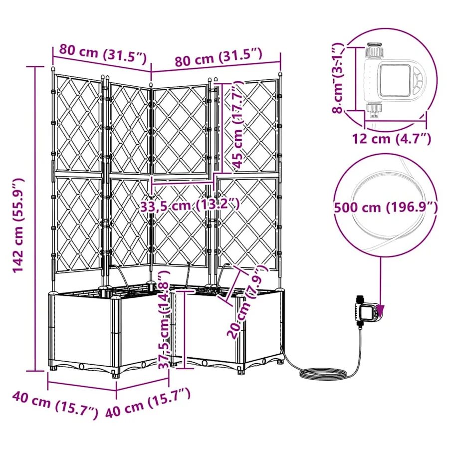 Cache-pot de jardin 3 pc Marron 80 x 80 x 142 cm PP - 9