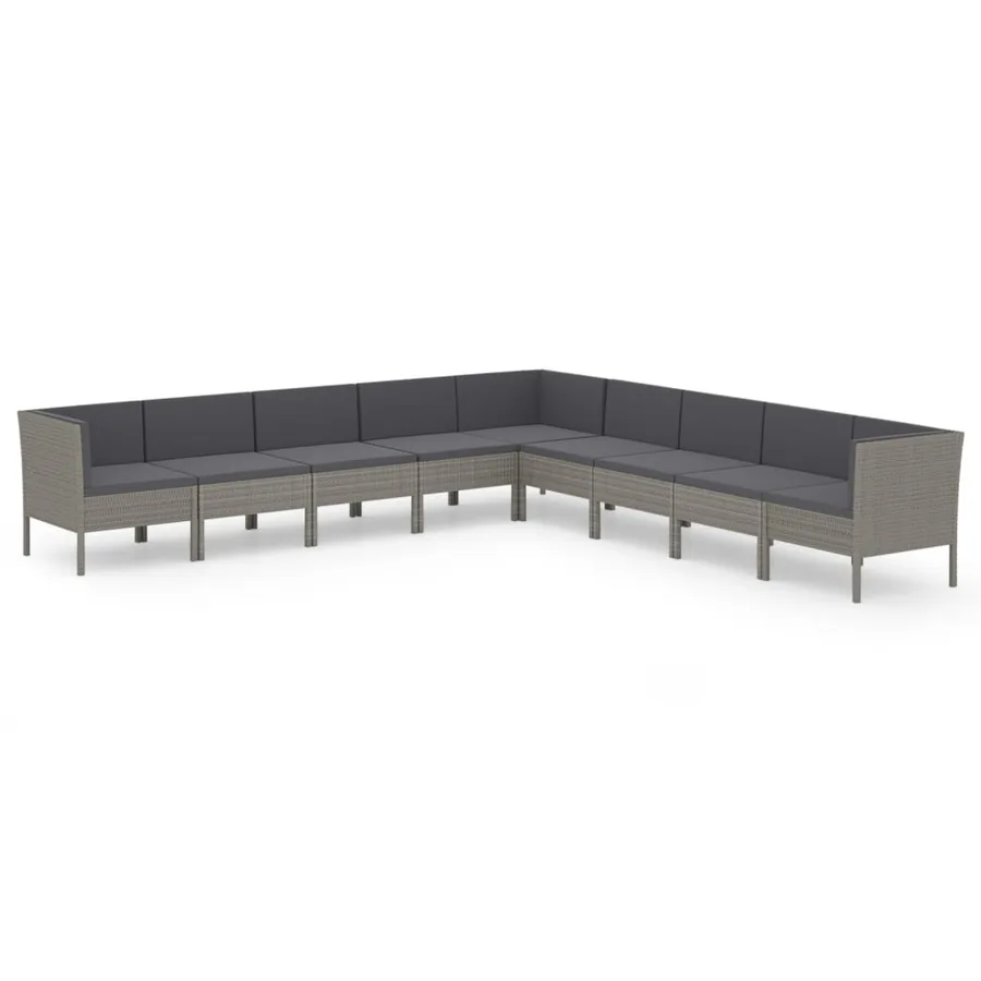 Salon de jardin 9 pcs avec coussins Résine tressée Gris - 2