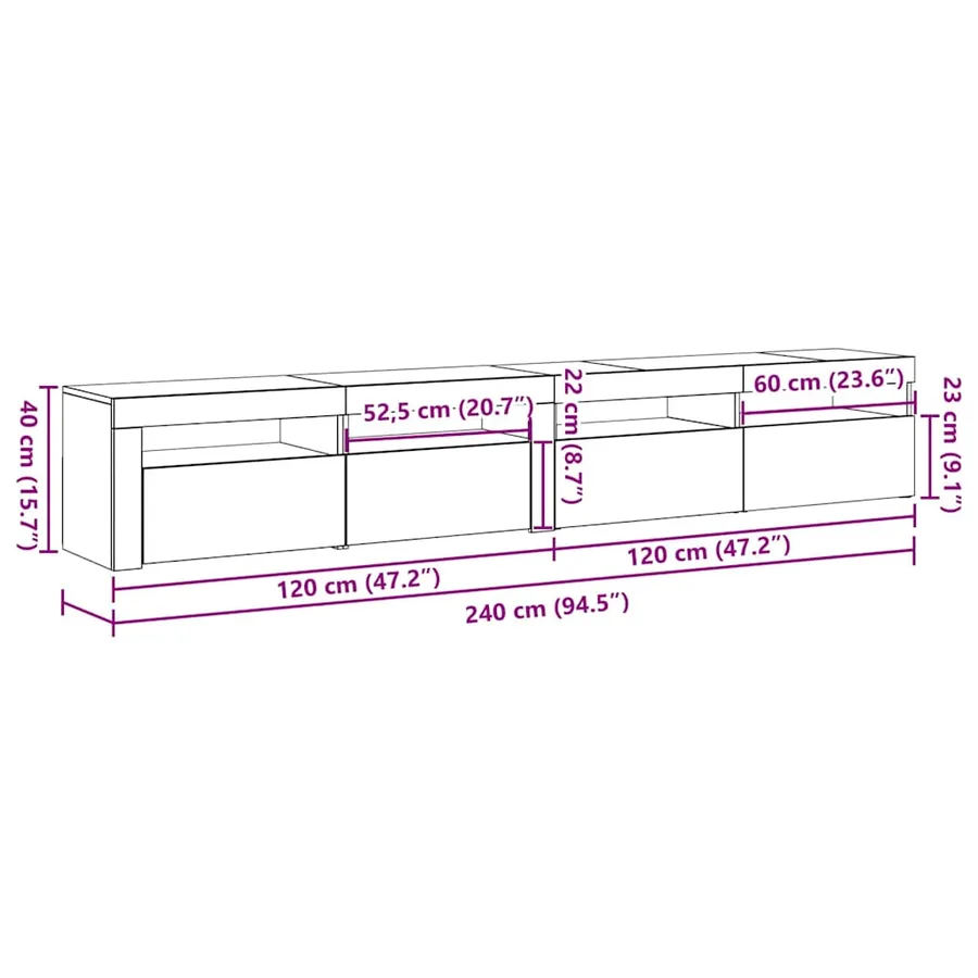 Meuble TV 2 pcs Chêne noir 240 x 35 x 40 cm Bois d'ingénierie - 16