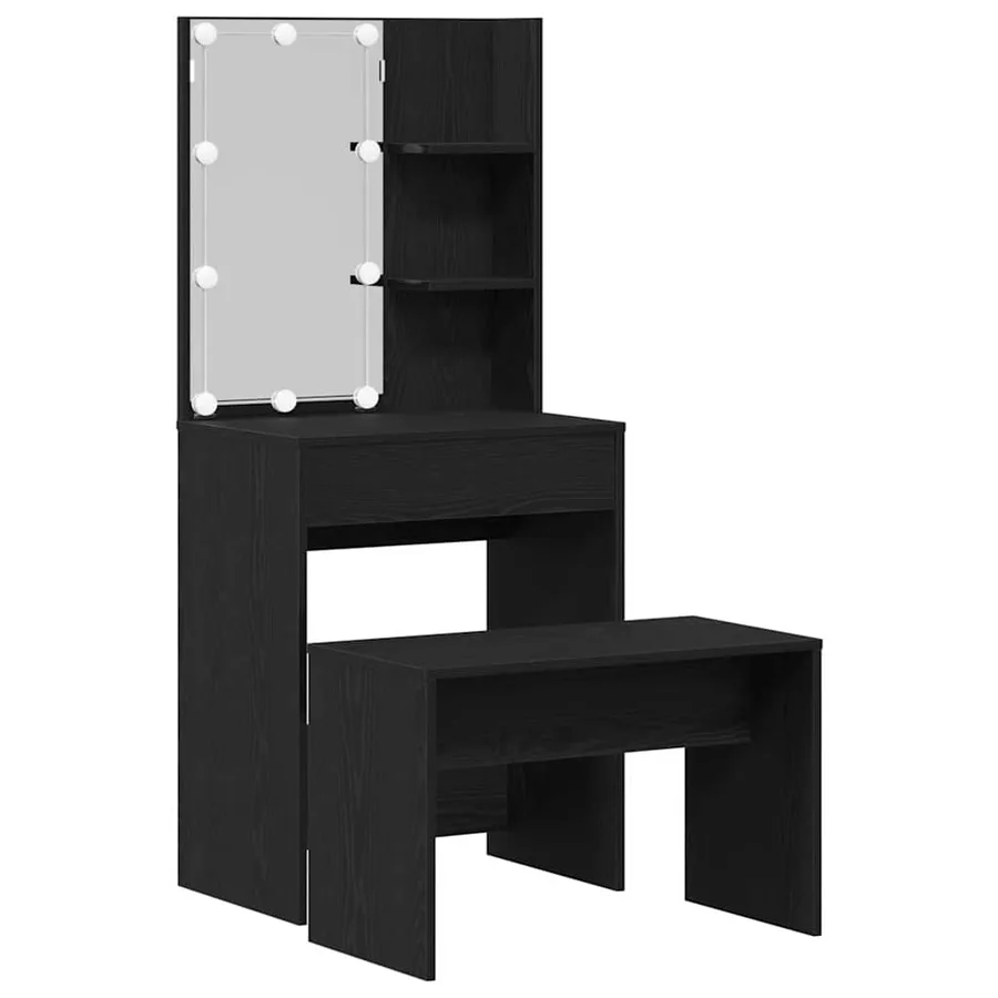 Ensemble de table de maquillage LED 2 pcs Chêne noir - 2