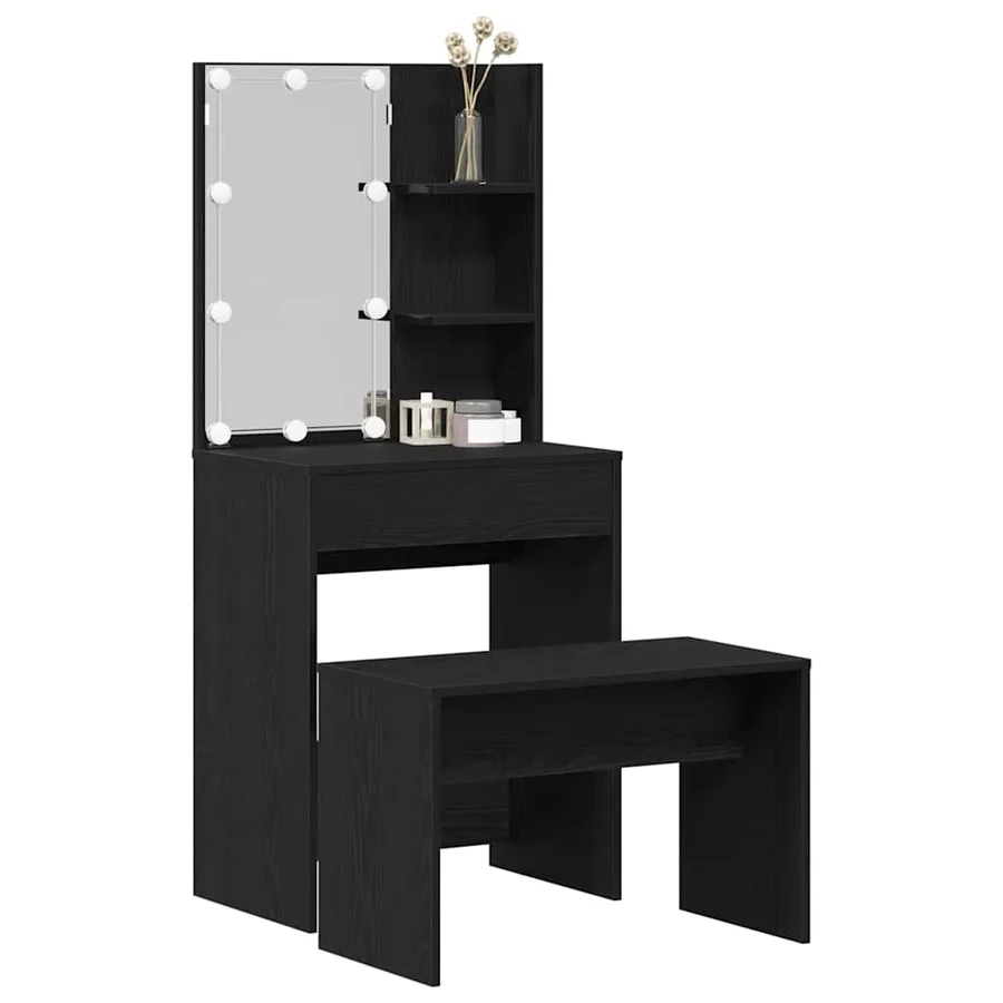 Ensemble de table de maquillage LED 2 pcs Chêne noir - 3