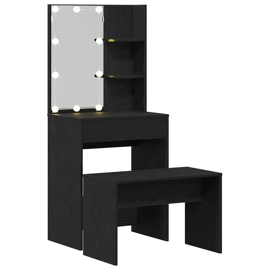 Ensemble de table de maquillage LED 2 pcs Chêne noir - 5