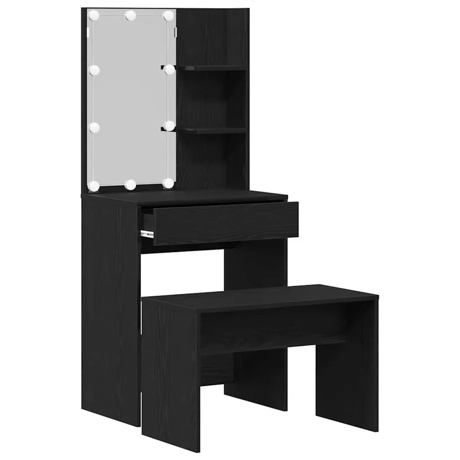 Ensemble de table de maquillage LED 2 pcs Chêne noir - 6