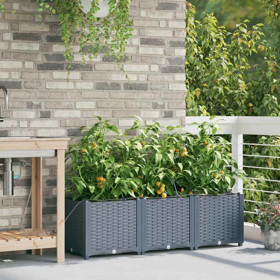 Cache-pot de jardin 3 pc Gris clair 120 x 40 x 37,5 cm PP - 3