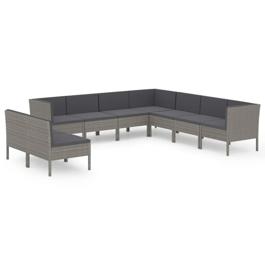 Salon de jardin 9 pcs avec coussins Résine tressée Gris - 2