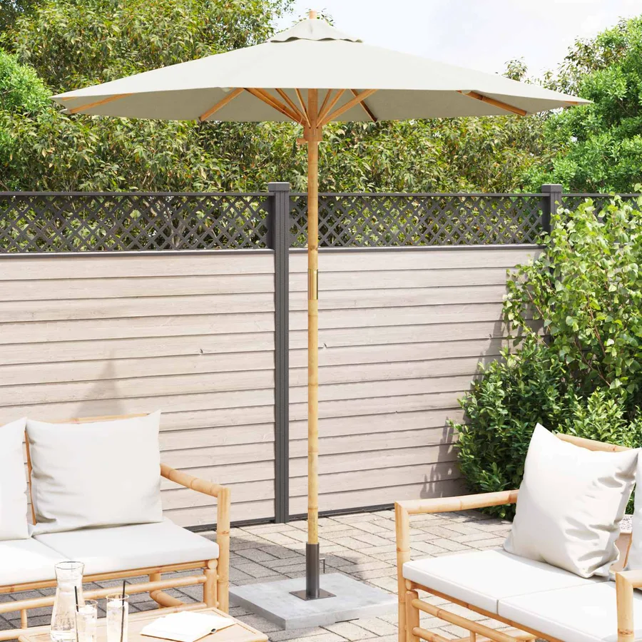 Parasol de jardin Blanc crème Ø 217 x 230 cm Bambou - 3