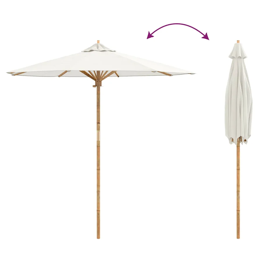 Parasol de jardin Blanc crème Ø 217 x 230 cm Bambou - 7