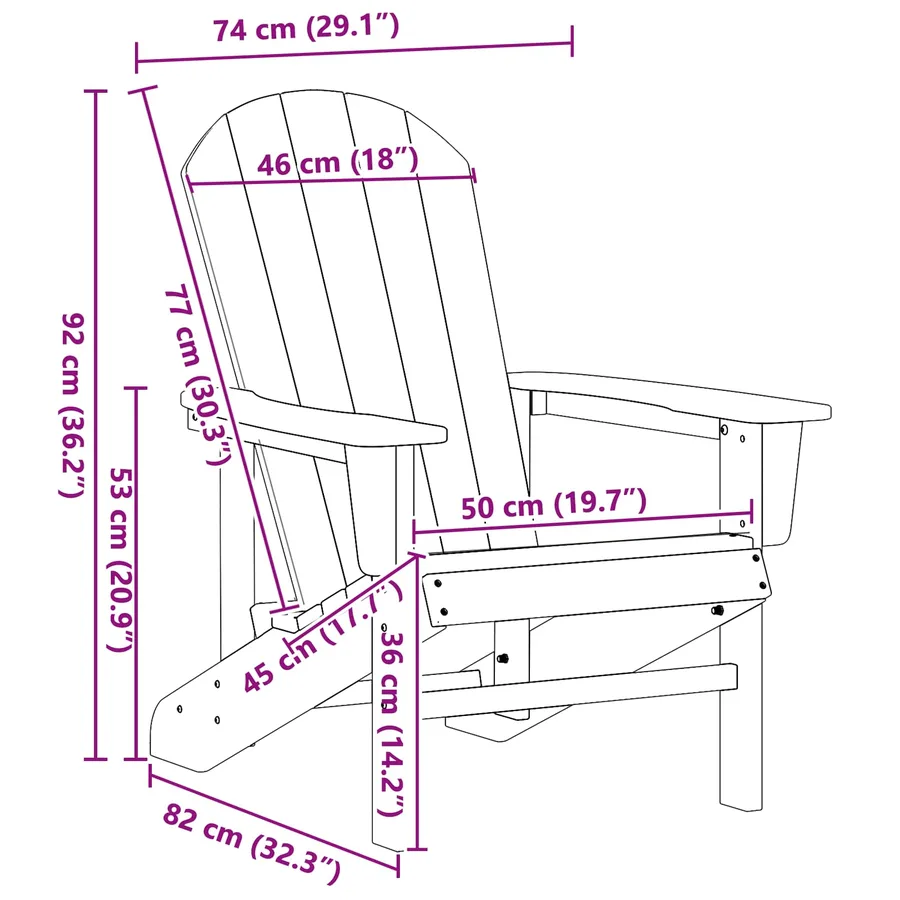 Chaise Adirondack Noir 82 x 74 x 92 cm HDPE - 10