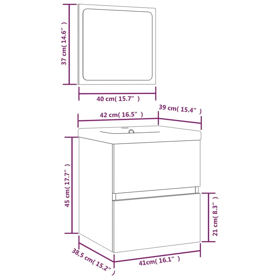 Armoire lavabo de salle de bain et bassin et miroir sonoma gris - 7