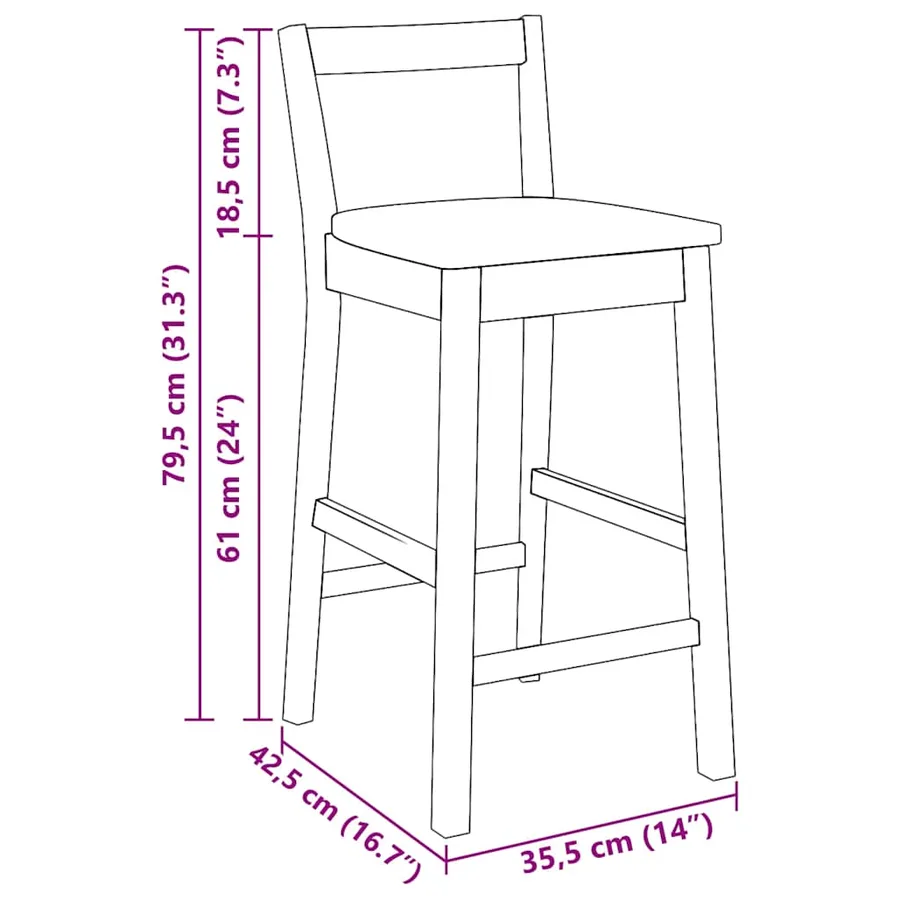 Tabourets de bar (lot de 2) en bois massif blanc et caoutchouc - 10
