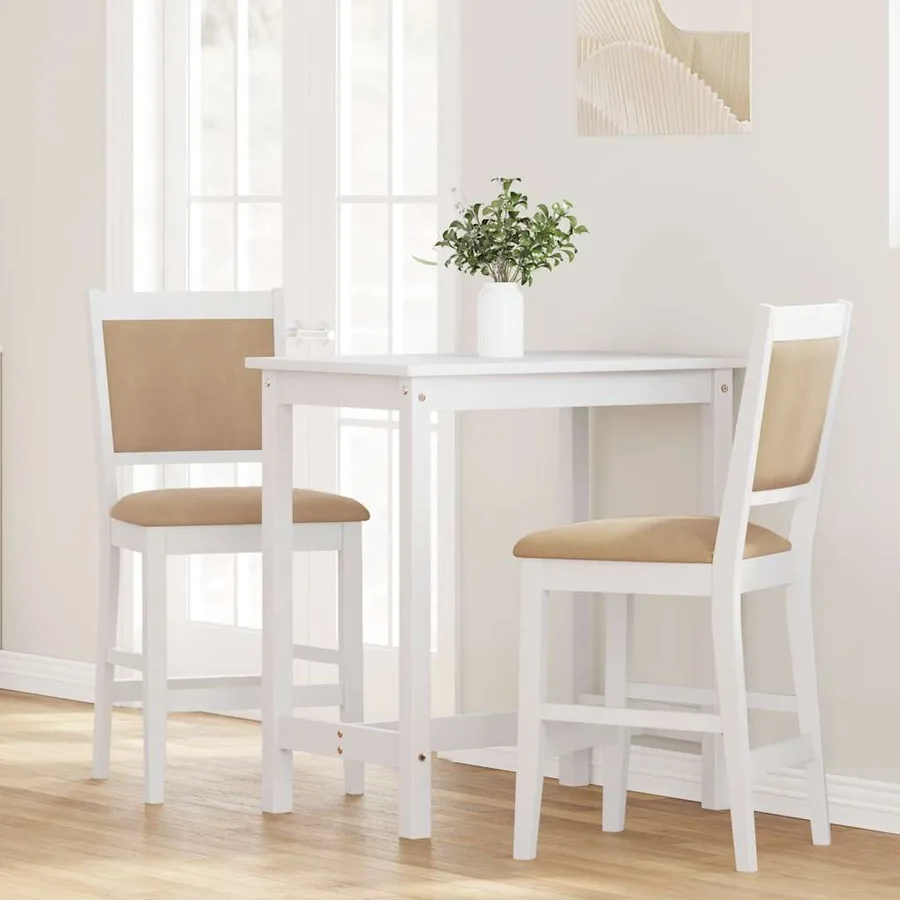 Tabourets de bar avec coussins (lot de 2) en bois massif blanc et caoutchouc - 3