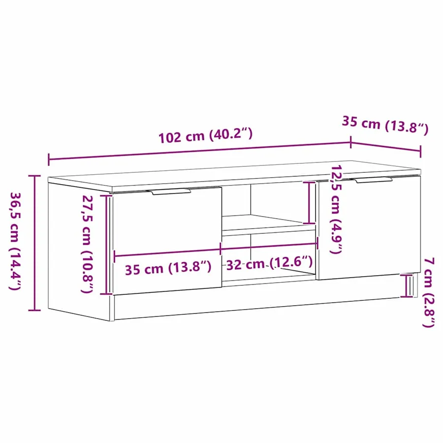 Meuble TV Chêne noir 102 x 32 x 35.5 cm Bois d'ingénierie - 12