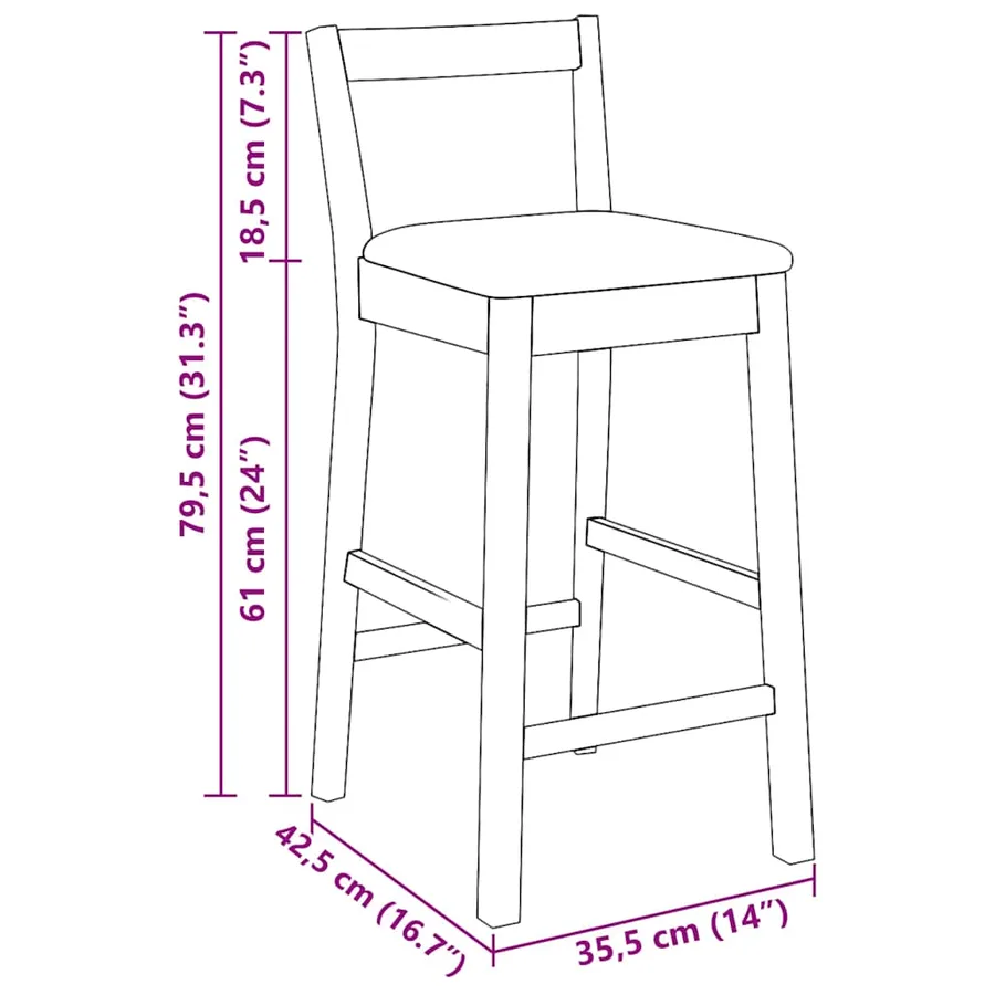 Tabourets de bar avec coussins (2 pcs) en bois massif naturel et caoutchouc - 11