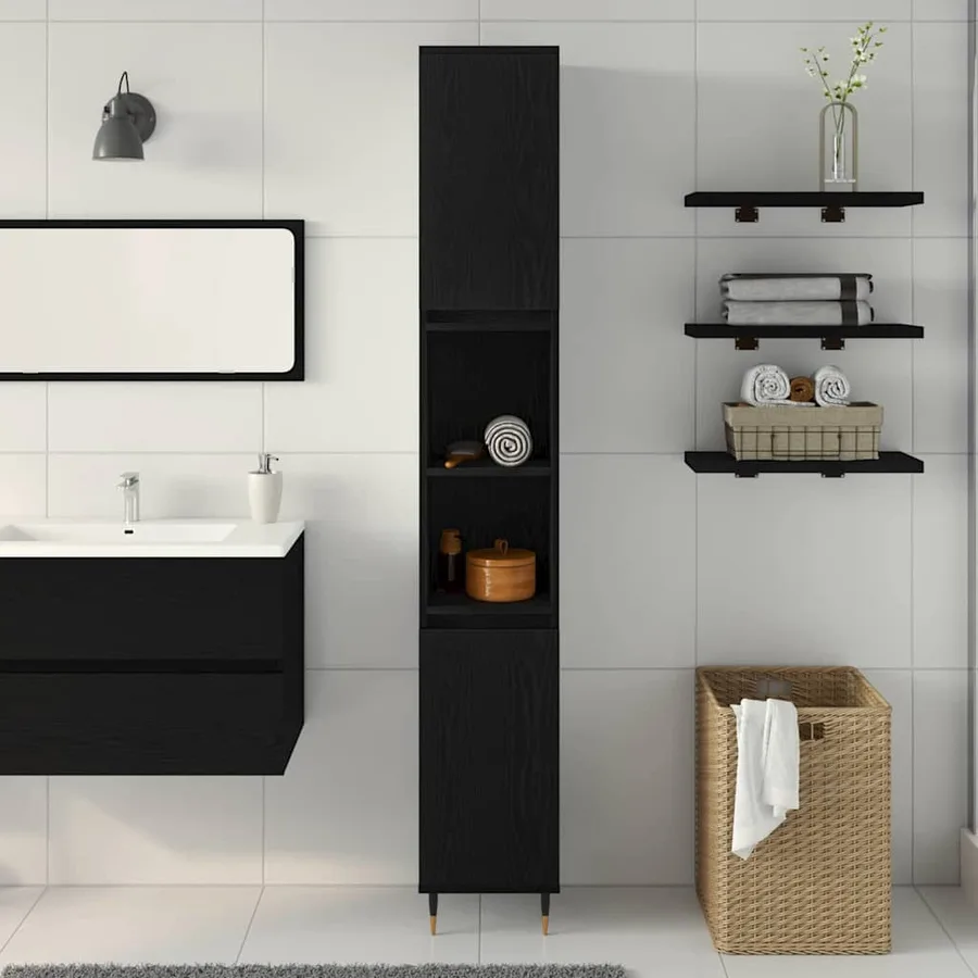 Cabinet de salle de bain avec porte Chêne noir 30 x 30 x 190 cm - 4