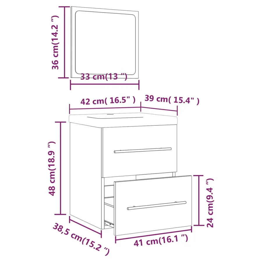 Meuble lavabo avec bassin intégré Chêne fumé Bois d'ingénierie - 12