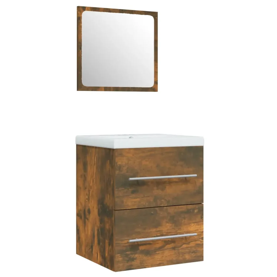 Meuble lavabo avec bassin intégré Chêne fumé Bois d'ingénierie - 4