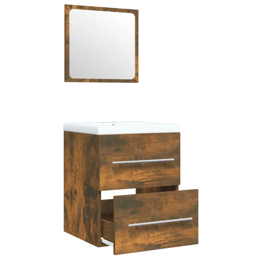 Meuble lavabo avec bassin intégré Chêne fumé Bois d'ingénierie - 5