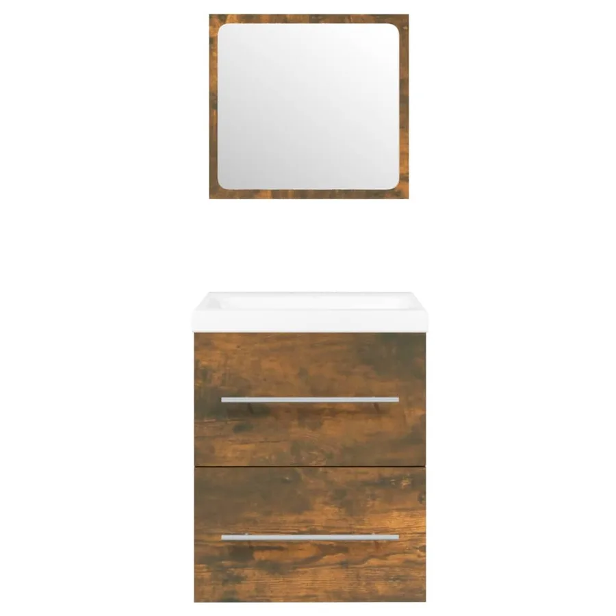 Meuble lavabo avec bassin intégré Chêne fumé Bois d'ingénierie - 6