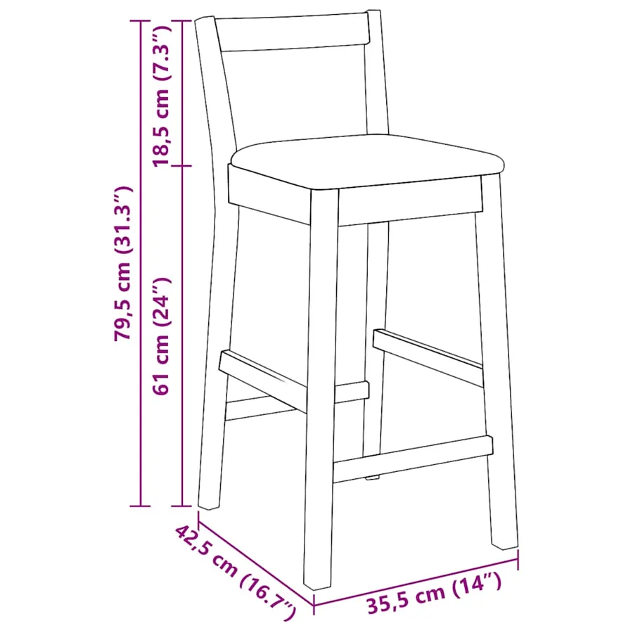 Tabourets de bar avec coussins (lot de 2) en bois massif marron et caoutchouc - 11