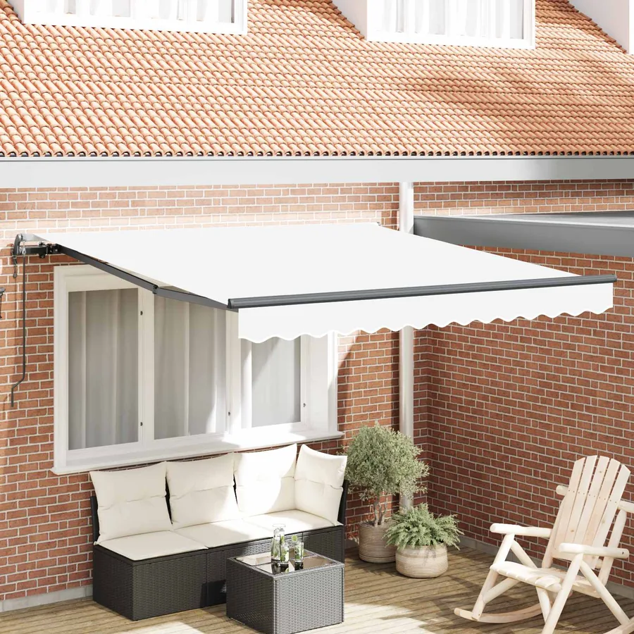 Auvent rétractable Blanc 300 x 250 cm Tissu et Aluminium