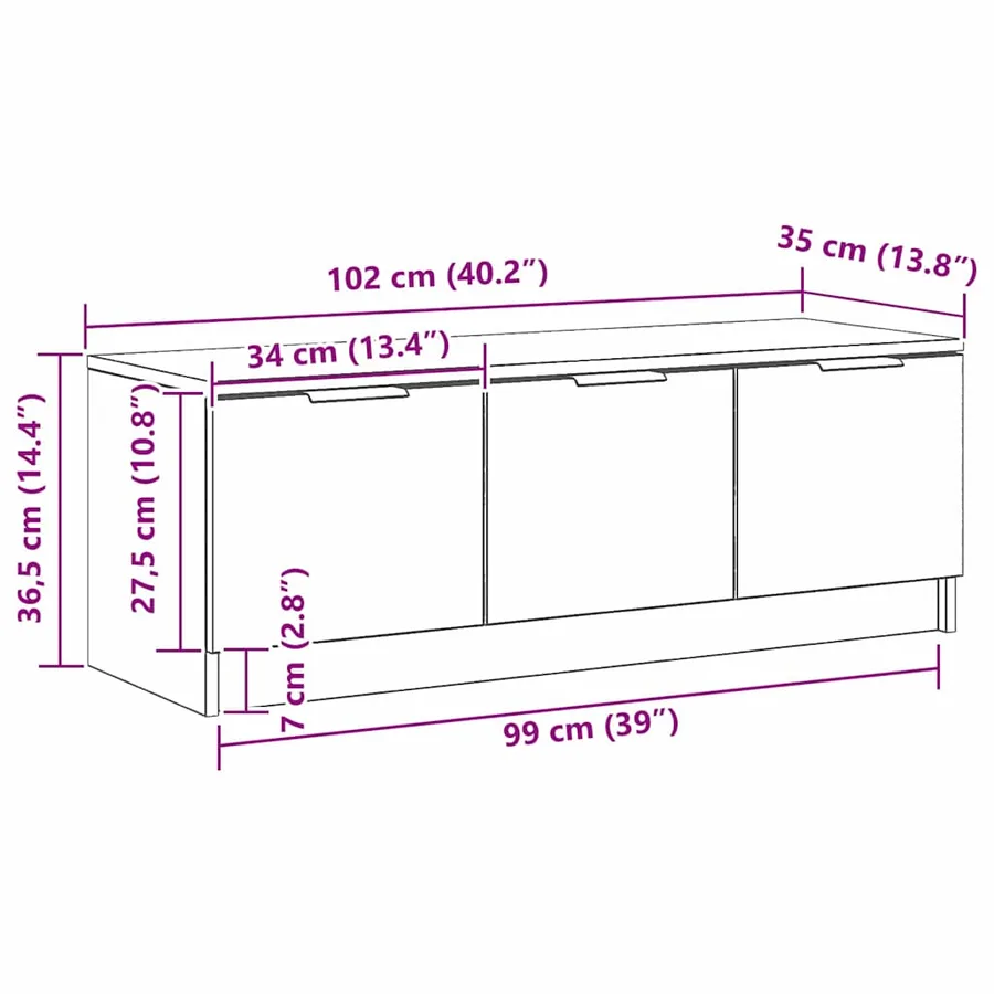 Meuble TV Chêne noir 102 x 35 x 36,5 cm Bois d'ingénierie - 13