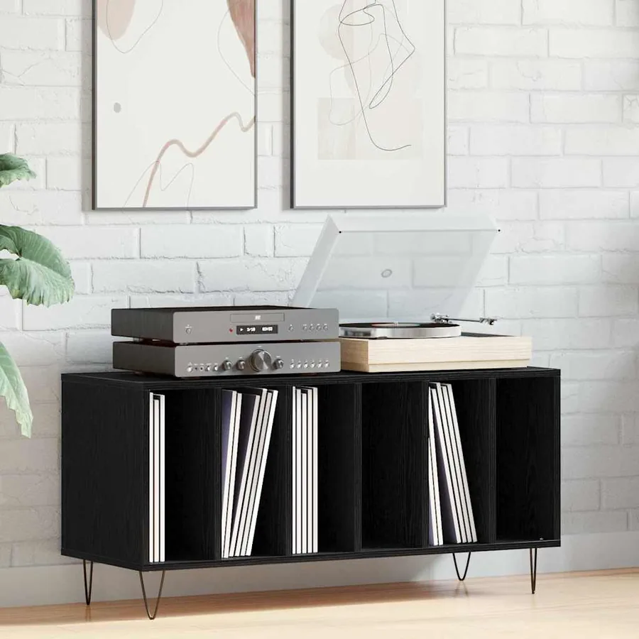 Meuble à vinyles Chêne noir 100 x 38 x 48 cm Bois d'ingénierie