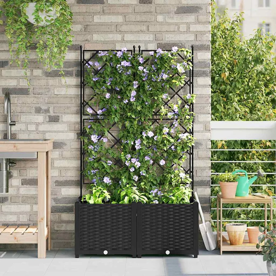 Cache-pot de jardin 2 pc Noir 80 x 40 x 143 cm PP