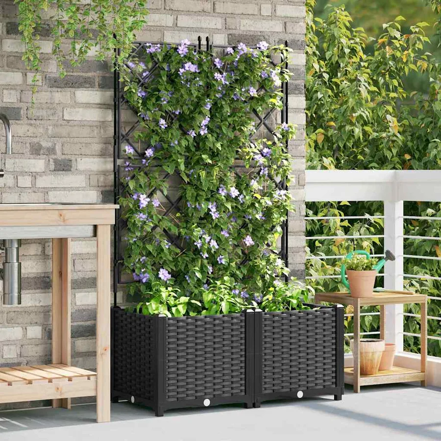 Cache-pot de jardin 2 pc Noir 80 x 40 x 143 cm PP - 3