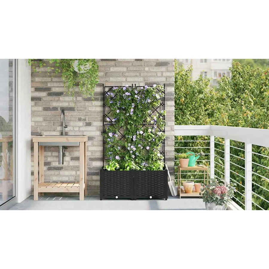 Cache-pot de jardin 2 pc Noir 80 x 40 x 143 cm PP - 4