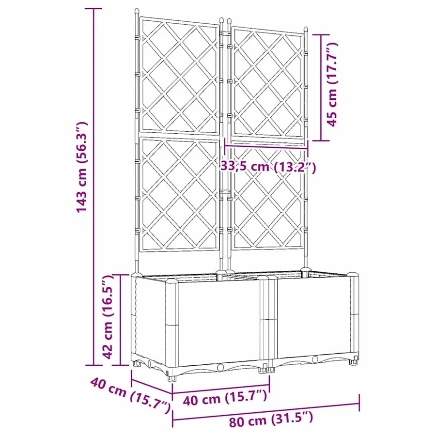 Cache-pot de jardin 2 pc Noir 80 x 40 x 143 cm PP - 9