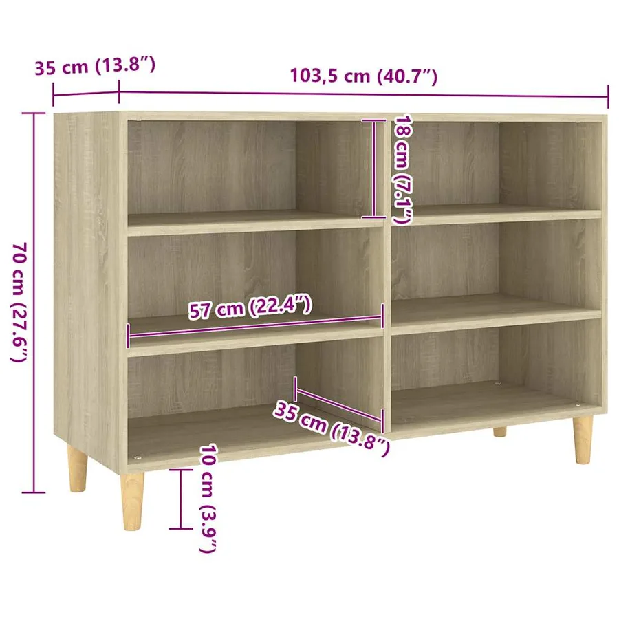 Buffet chêne sonoma 103,5x35x70 cm bois d'ingénierie - 6