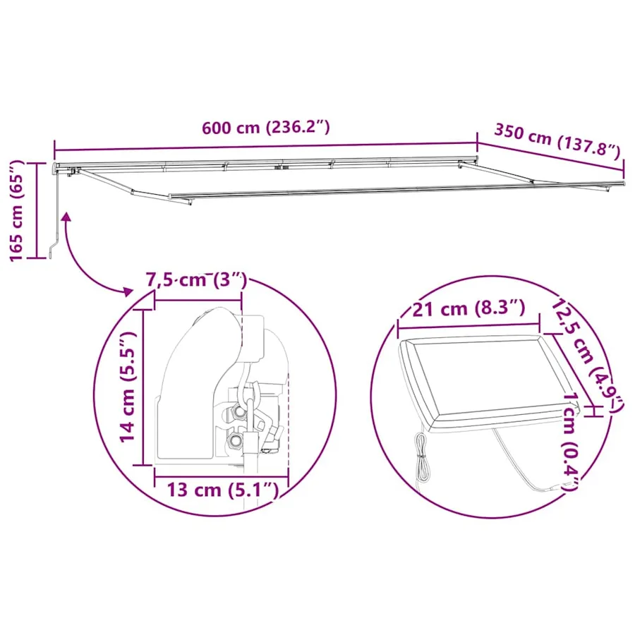 Auvent rétractable Vert et blanc 600 × 350 cm - 16