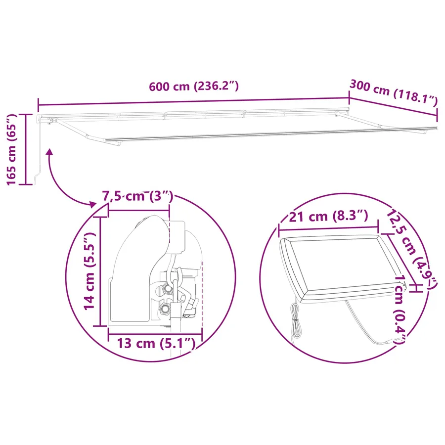 Auvent rétractable Vert et blanc 600 × 300 cm - 16