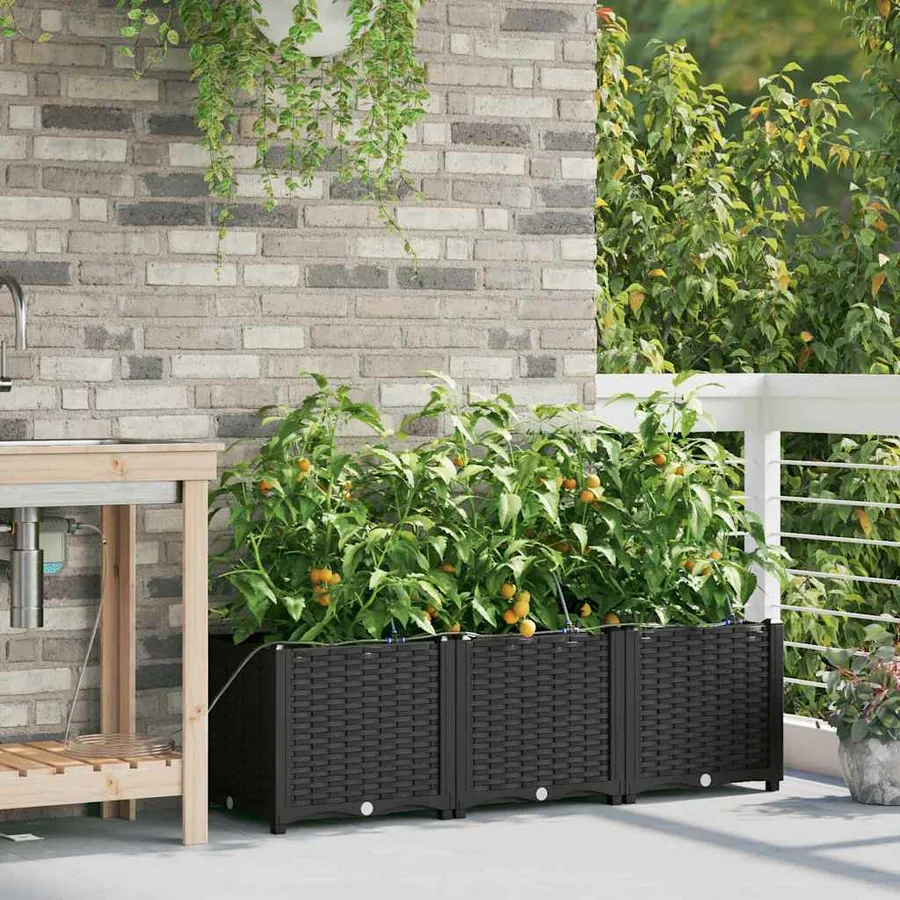 Cache-pot de jardin 3 pc Noir 120 x 40 x 37,5 cm PP - 3