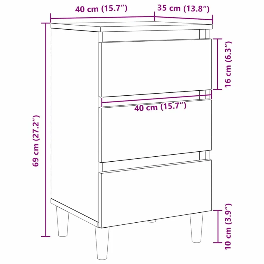 Cabinet de chevet Chêne noir 40 x 35 x 69 cm Bois d'ingénierie - 12