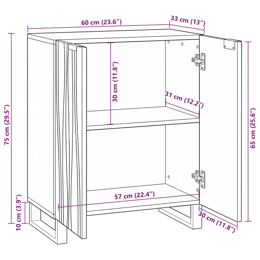 Buffet Blanc 60 x 33,5 x 75 cm Bois de mangue massif - 11