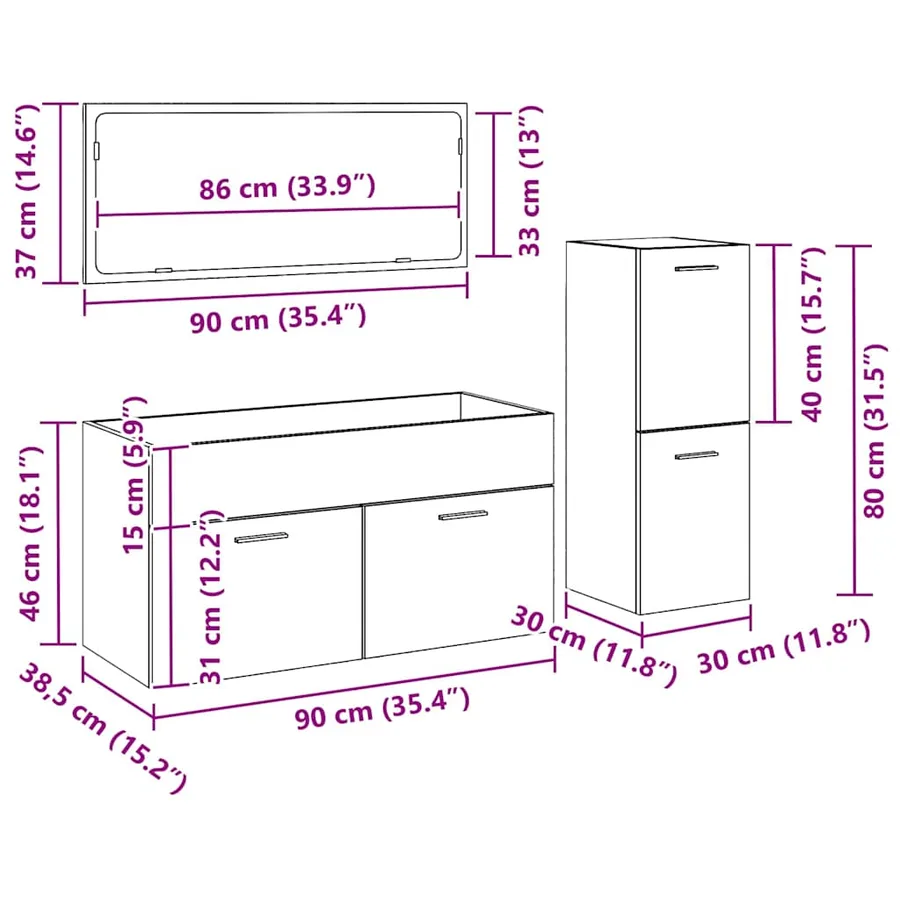 Ensemble de mobilier de salle de bain 3 pcs Chêne noir - 13
