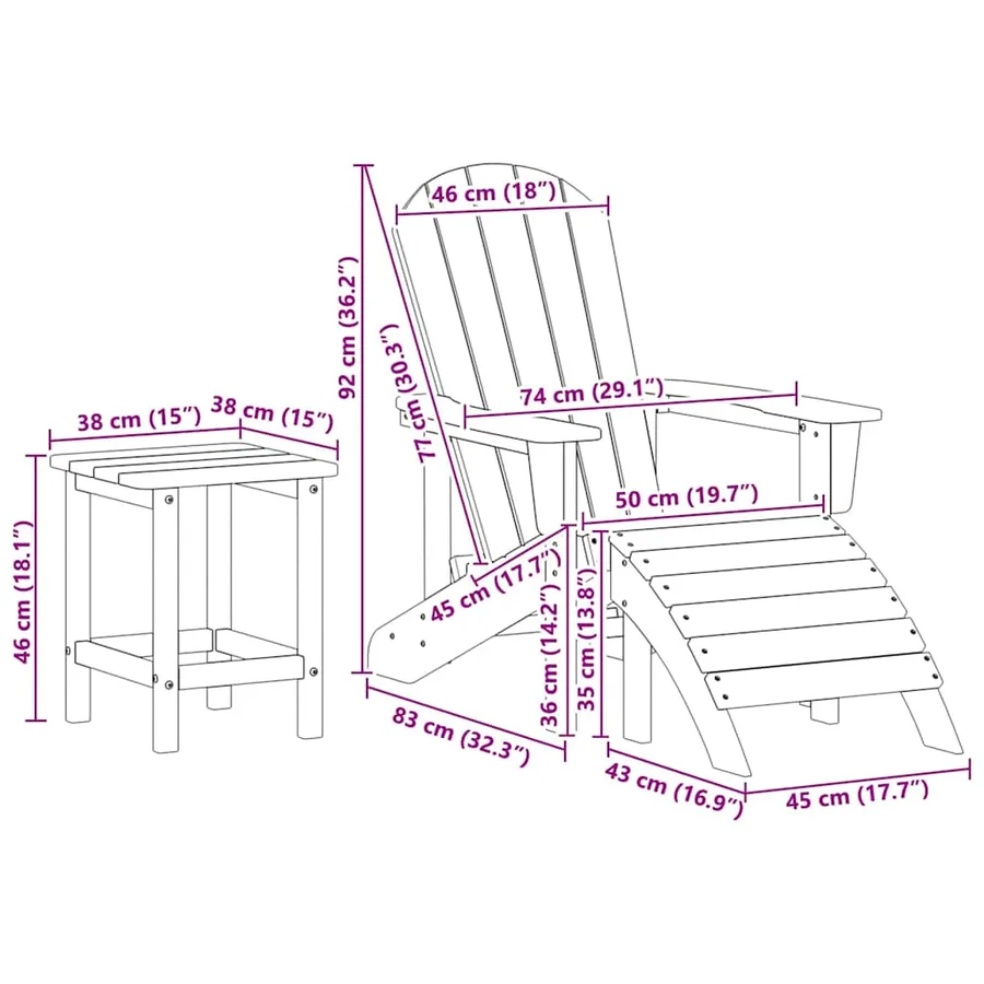 Chaise de jardin 3 pcs Noir Polyéthylène - 11