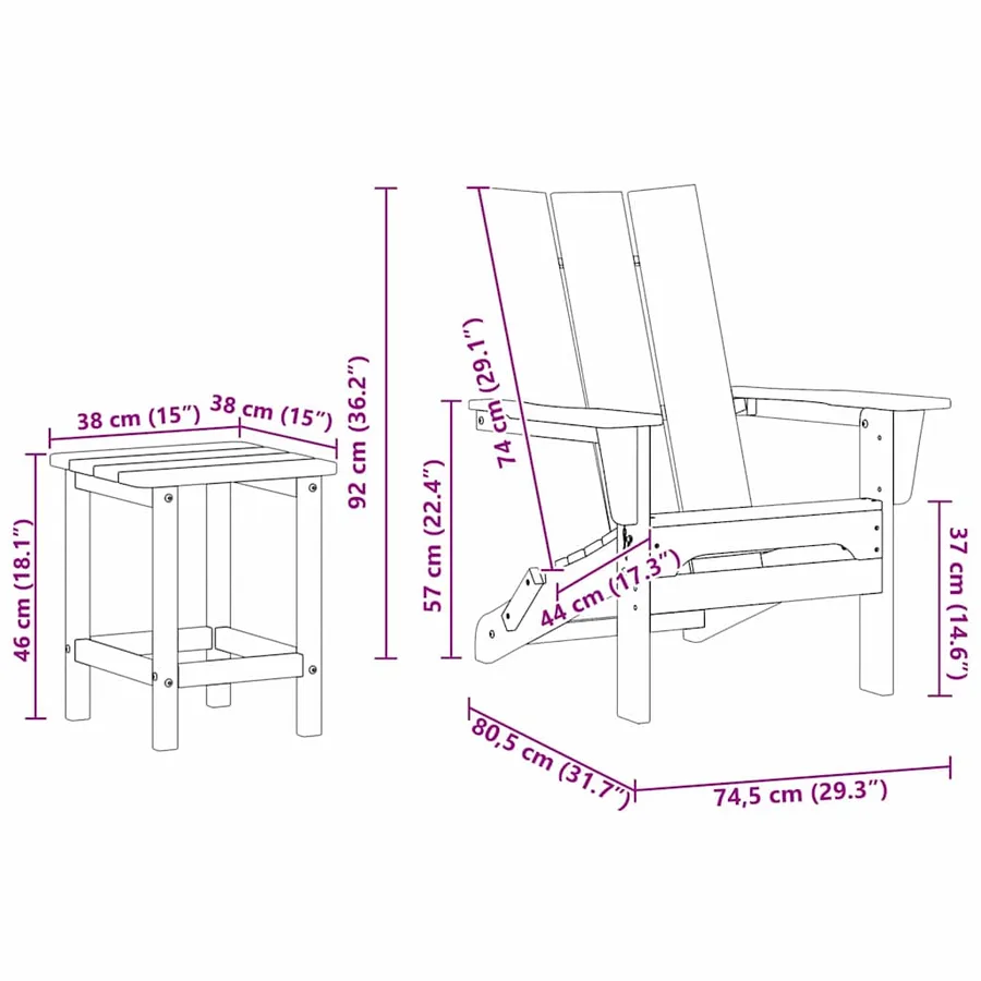 Chaise de jardin 3 pcs Blanc 80.5 x 74.5 x 92 cm Polyéthylène - 12