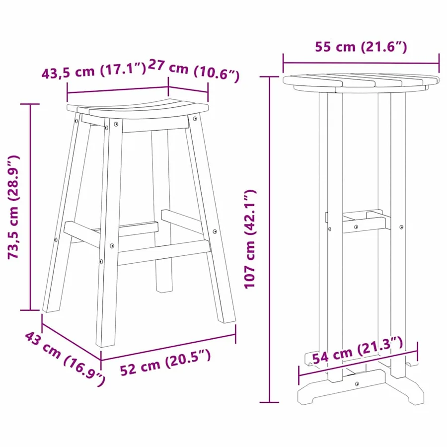 Ensemble de bar de jardin 3 pcs Blanc HDPE - 12