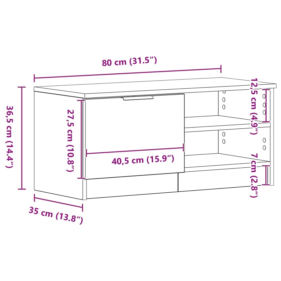 Meuble TV Chêne noir 80 x 35 x 36,5 cm Bois d'ingénierie - 14