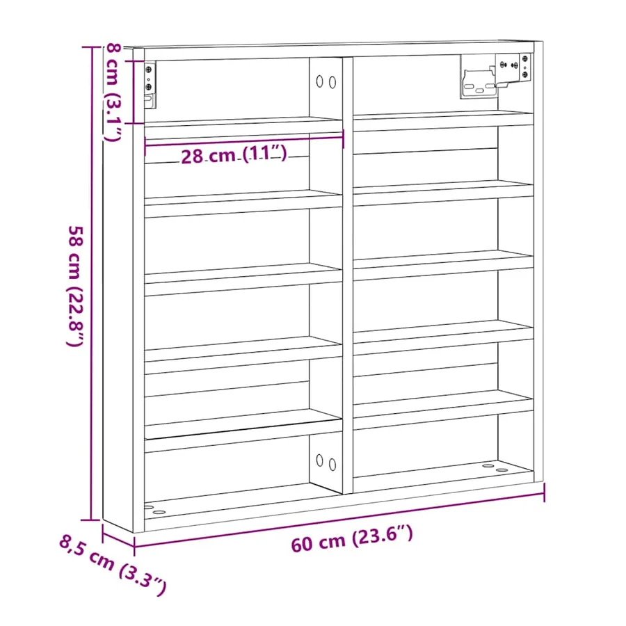 Vitrine Bois ancien 60 x 8,5 x 58 cm Bois d'ingénierie - 11