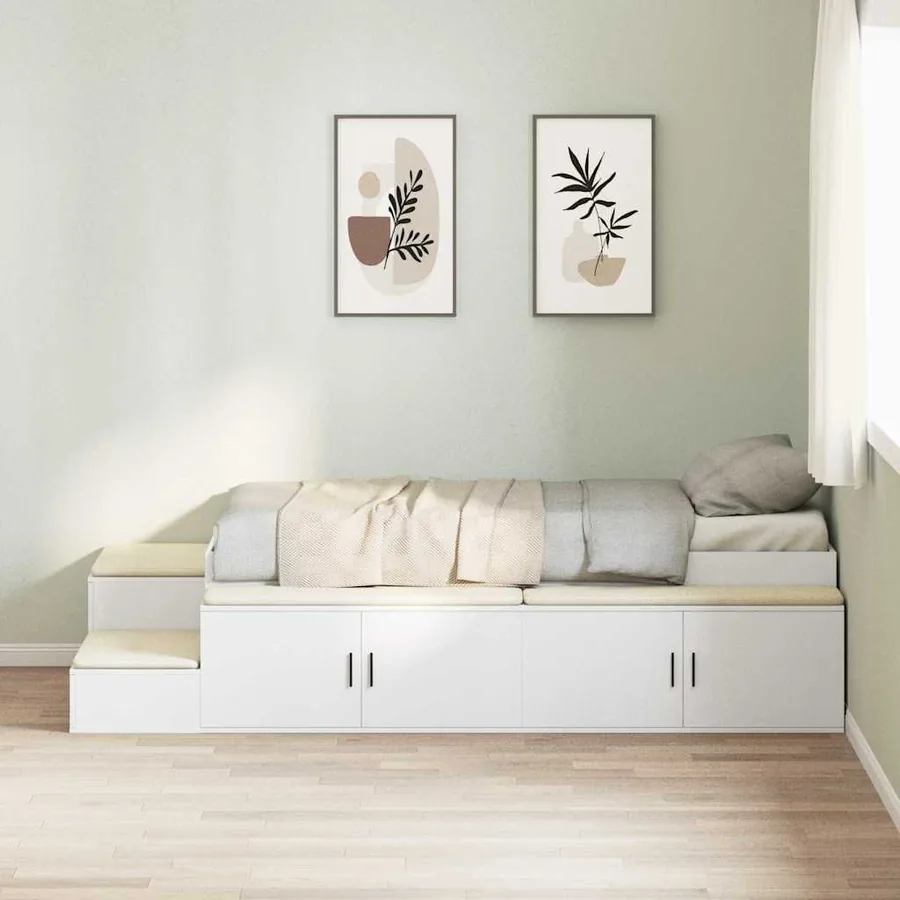 Cadre de lit avec rangement Blanc 80 cm Bois d'ingénierie